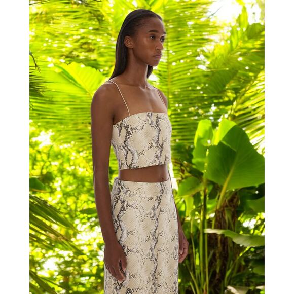 (75% OFF) NWT Helmet Lang Python Embossed Beige Leather Tank Top 8 MSRP $475 - Picture 4 of 7